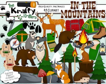 IN THE MOUNTAINS Digital Clipart, 41 High Qualiy png Cliparts, Instant Download, hunting, camping, woodland animal, animal prints, nature