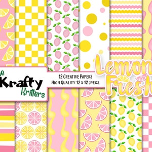 LEMONY FRESH Digital Papers, 12 hochwertige JPEG Papiere Instant Download, Zitronenscheibe, Limonade, Frühling, Zitronenstand, rosa Limonade, Zitronen