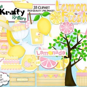 LEMONY FRESH Digital Clipart, 28 High Qualiy Png Cliparts, Instant Download, Zitronenscheibe, Limonade, Zitronensaft, Zitrone Meringue Kuchen, Kuchen