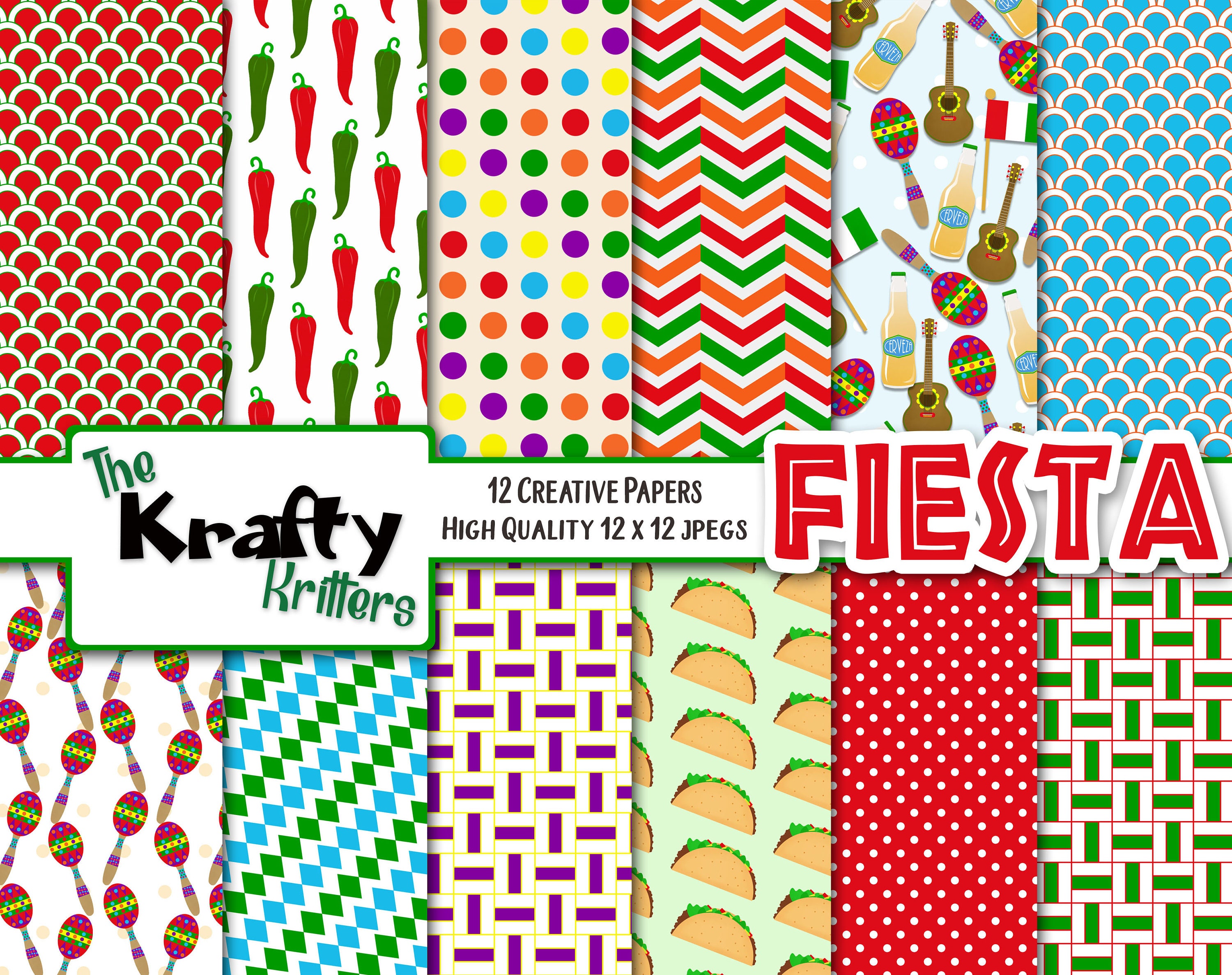 FIESTA Clipart & Papers Kit, 28 Png Cliparts, 12 Jpeg Papers Instant