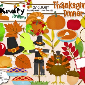THANKSGIVING DINNER Digital Clipart, 27 High Qualiy png Clipart, Instant Download appple scarecrow tacchino corn acorn torte zucche autunno