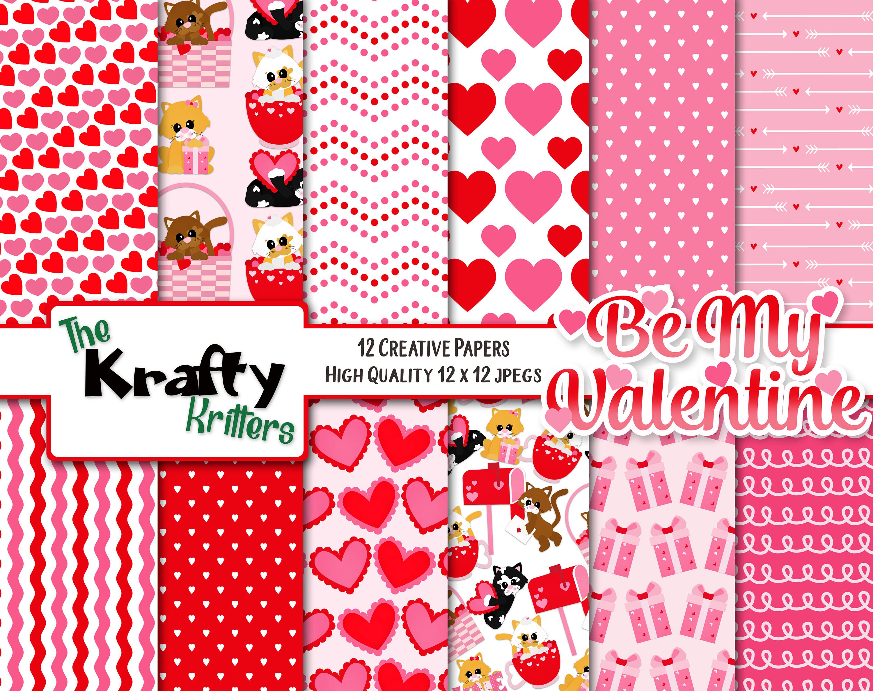 BE MY VALENTINE Clipart & Papers Kit, 30 Png Cliparts, 12 Jpeg Papers ...