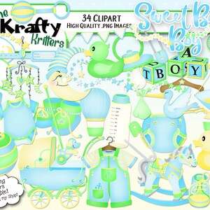 DOLCE BABY BOY Clipart digitale, 34 High Qualiy png Clipart, Instant Download, baby boy, baby bottle, ciuccio, bambino blu, papero di gomma