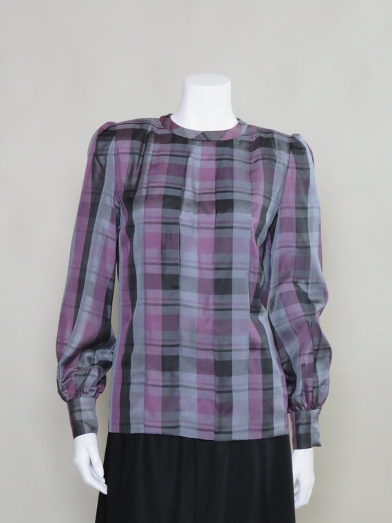 Andre Laug Plum Grey Pleated Silk Blouse