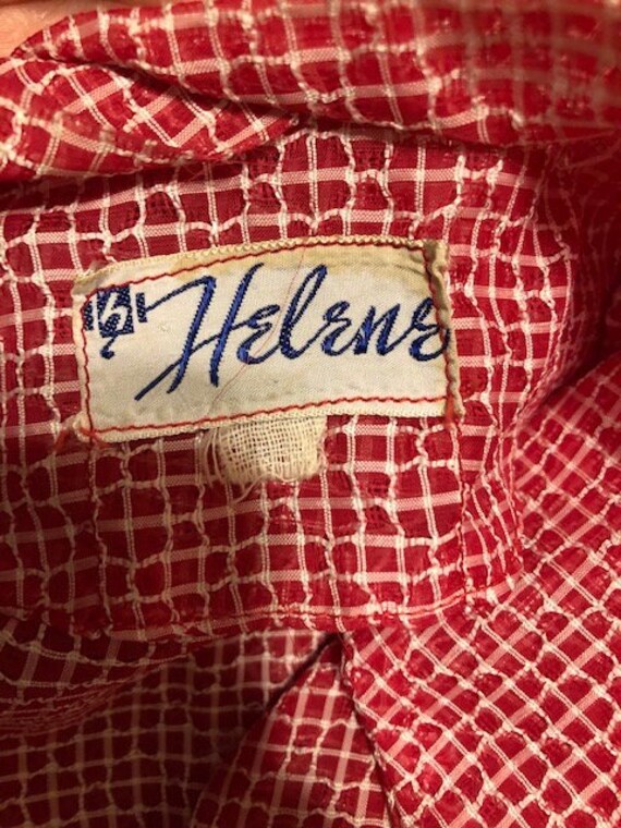 Helene Semi-Sheer Red & White Mini Windowpane Shi… - image 9