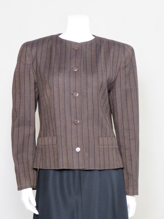 Louis Feraud Brown & Black Pinstriped Herringbone