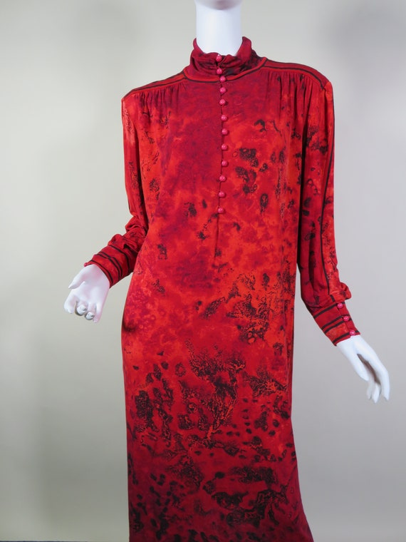 Leonard Fashion c. 1980s Red Silk Jersey Mikado Dr