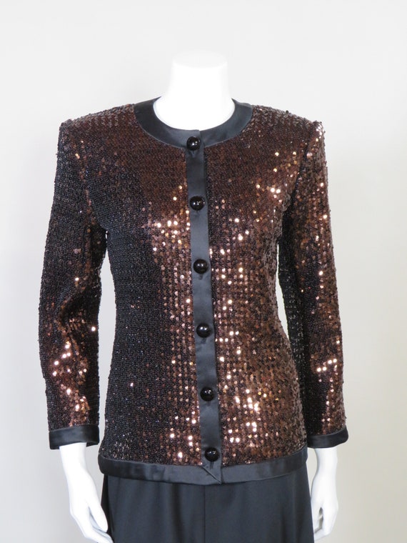 Saint Laurent Rive Gauche Copper Sequin Cardigan … - image 5