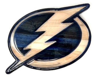 Tampa Bay Lightning Ice Hockey Decor,Lightning Wooden Sign,Gift Ideas for Guy,NHL Wood Stained Wall Hanging,Tampa Sports Team,ManCave Art