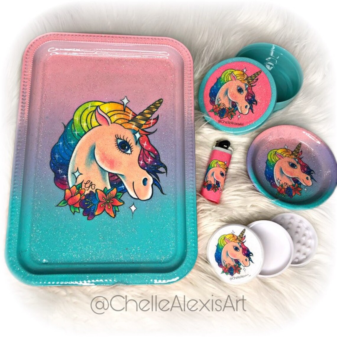 Rainbow Unicorn 5pc Rolling Tray Set Etsy
