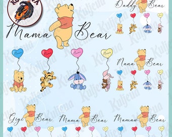 Custom Mama/ Nana/ Grandma Bear Png Bundle, Mama With Kid Name on Sleeve Png, Retro Mama Bear Png, Happy Mother's Day Png, Instant Download