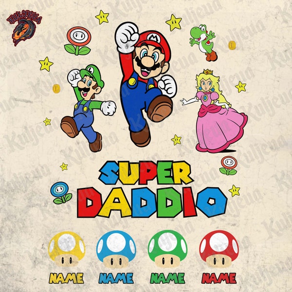 Custom Super Daddio Png, Funny Dad Gamer Png, Dad Shirt Kids Name Png, Name Kids Father’s Day Gift Png, Happy Father's Day, Digital download