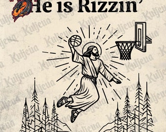 He is Risen Funny Easter Svg Png, Jesus Playing Basketball, Retro Y2K Christian Faith Religious Png, Christian Easter Svg, Instant Download