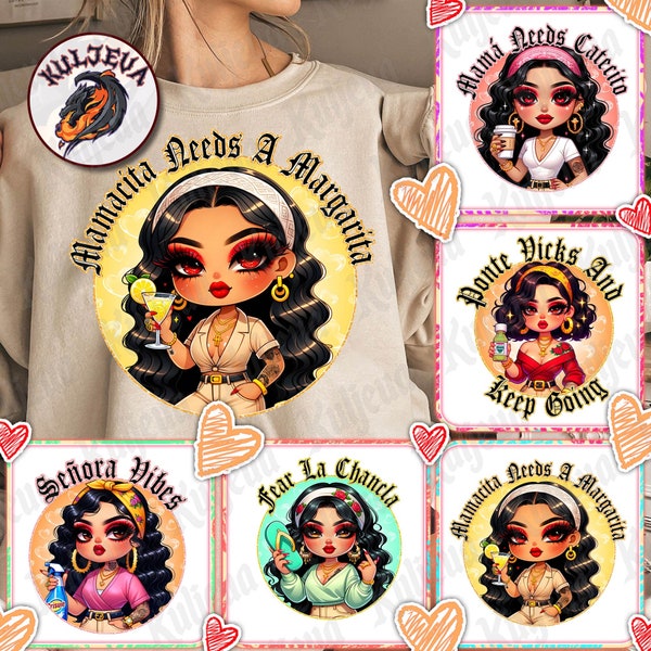 Funny Latina Mom Sayings Png Bundle, Chibi Style Latina Mother's Day Png, Gift For Mom Png, Chicano Mama Png, Mama Sayings, Digital download