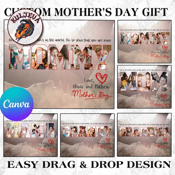 Mama/Nana/Granny Custom Photo Collage Bundle, Custom Gift for Mother’s Day, Mom Photo Frame, Drag and Drop Canva Template, Digital download