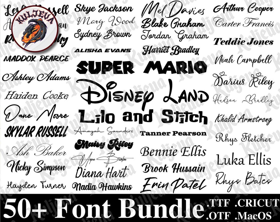 50 Fonts Bundle, Cricut, Canva Font, Script Font, Calligraphy Fonts