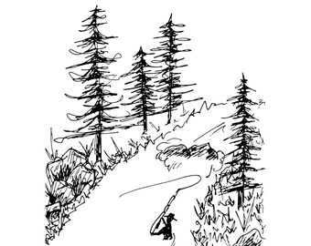 Field Notes 6 Fly Fishing Sketch Print
