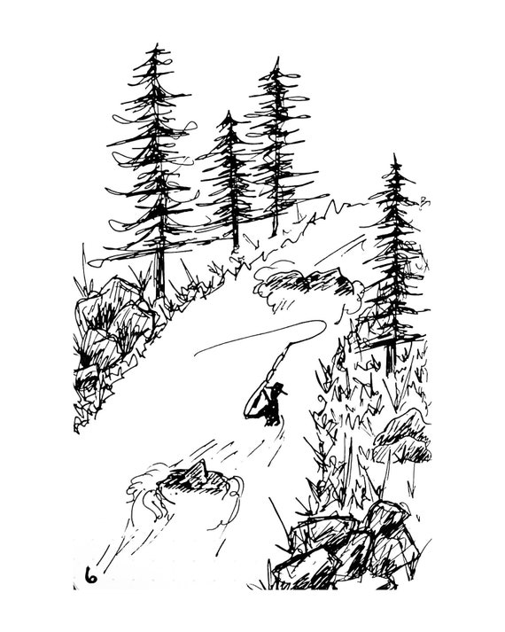Field Notes 6 Fly Fishing Sketch Print -  Canada