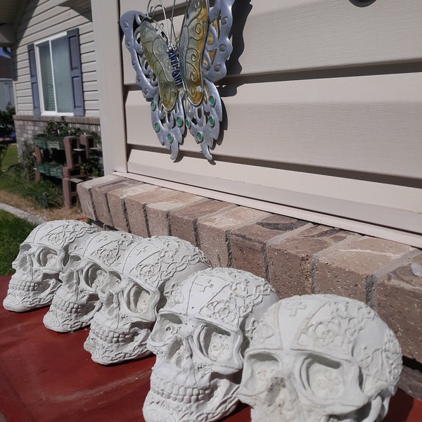 Holiday decore,Skull,set of 4, fire pit, shrine or wiccan decore, fire resistant,macabre, 'inspired' by NASA shuttle entry brick