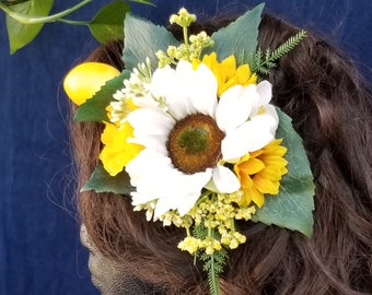 Floral hair clip - Flower hair piece - Bridal hair accessories - Fascinator - Sunflowers