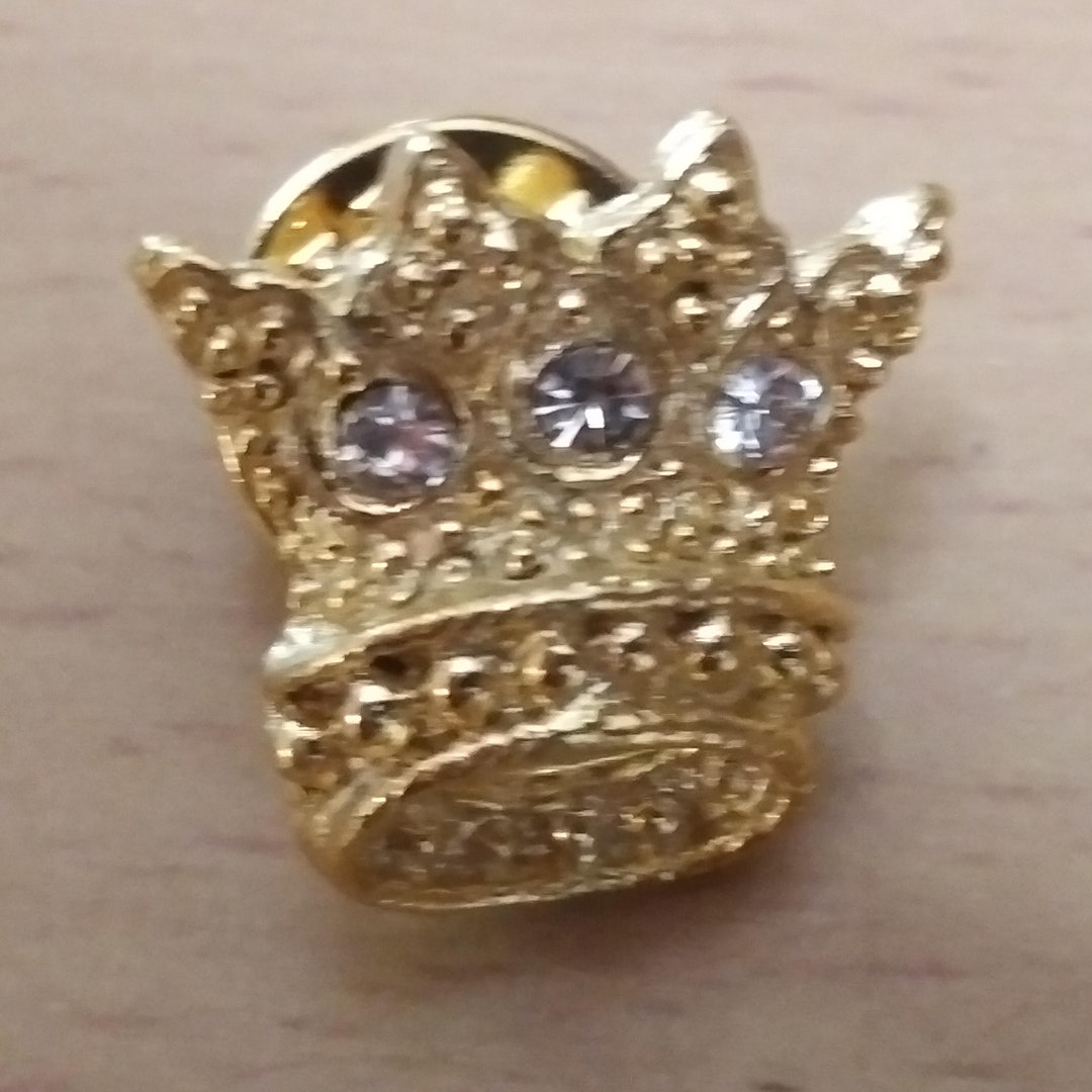Beautiful Gold Colored and Rhinestone Studded Crown Pin - Etsy