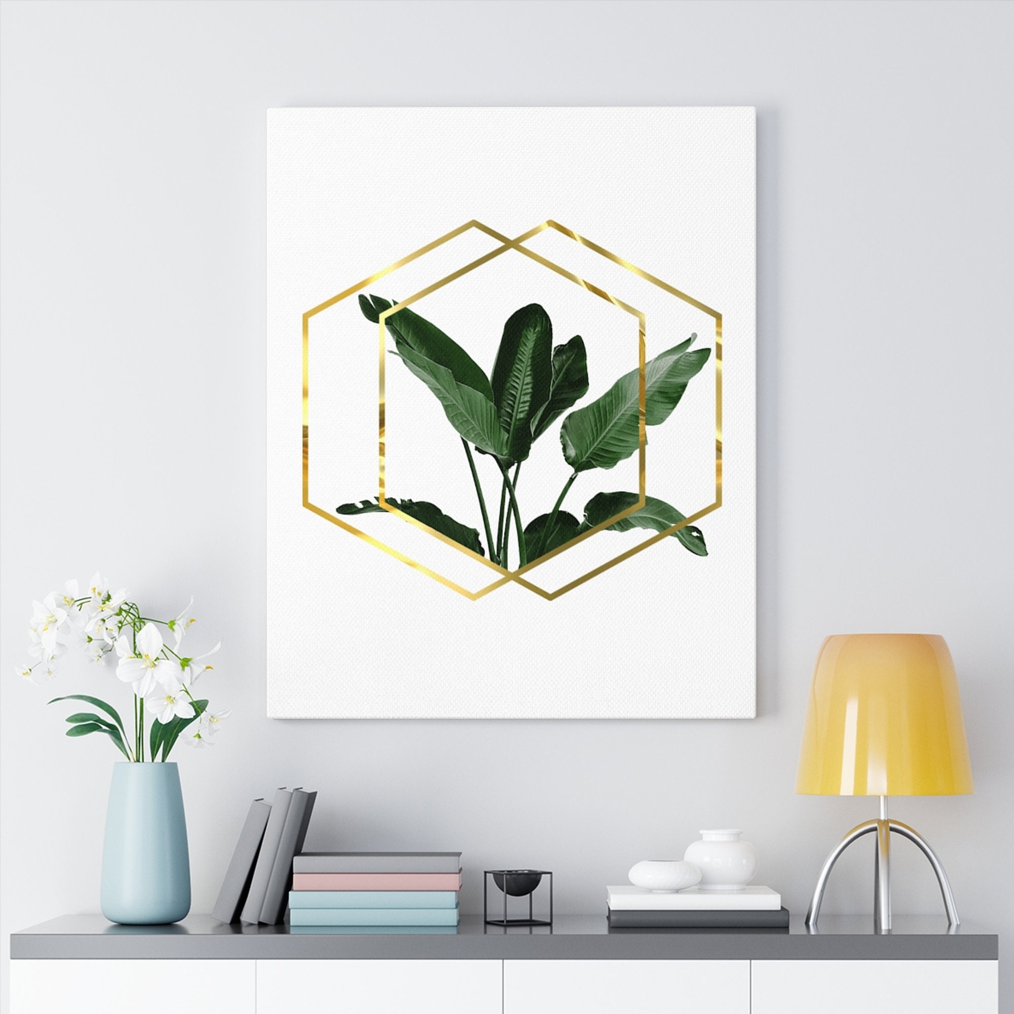 Plant Canvas Wall Art Golden Frame Green Leaves Wall Decor Etsy