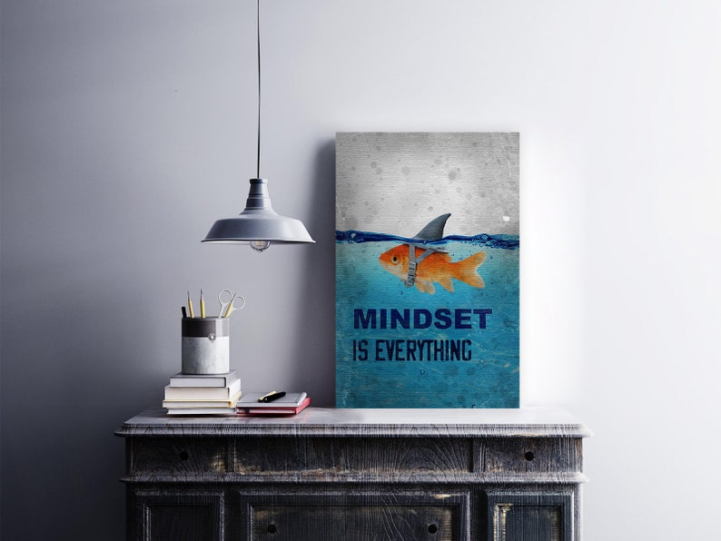 Motivational Canvas Wall Art Mindset is Everything Goldfish Etsy