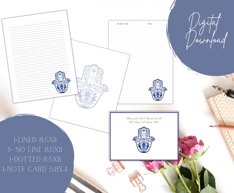Hamsa Printable Stationery /printable Note Paper/digital Paper ...