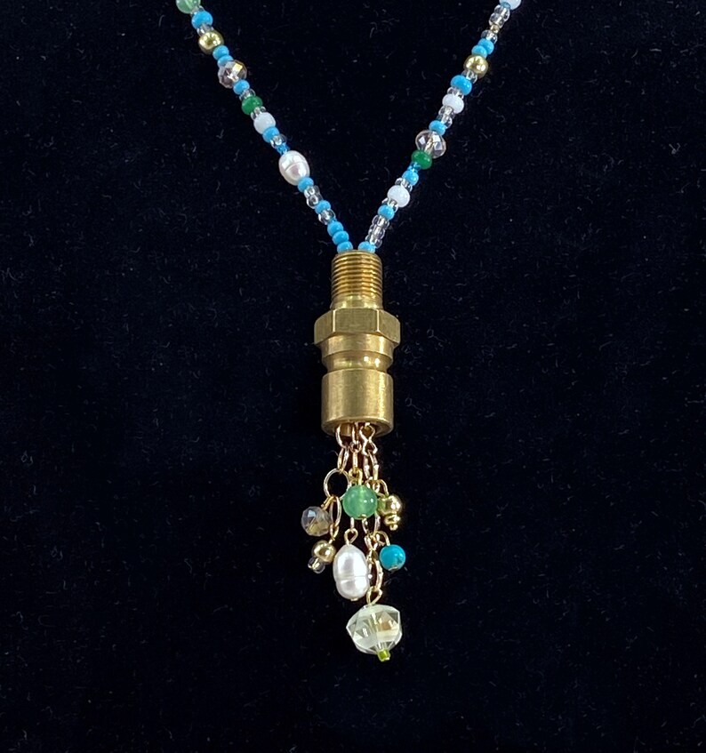 Brass fitting Crystal and Glass beads Brass Upcycled Necklace Aventurine beads Turquoise Necklace Pearl Necklace