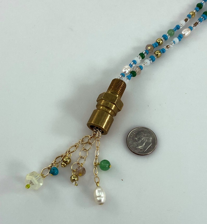 Brass fitting Crystal and Glass beads Brass Upcycled Necklace Aventurine beads Turquoise Necklace Pearl Necklace