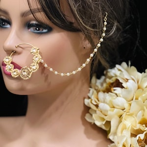 Polki Kundan/ Bridal Nath/ Nose Ring/ Large Nose Ring/ Gold Plated Nath/ High Quality Bridal Nath/ No piercing/ Fake Nose Ring