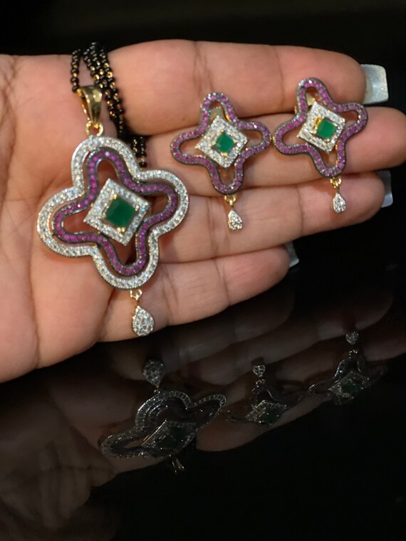 Ruby Emerald Diamond Pendant Set/gold 