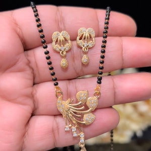 American Diamond Gold Plated Mangalsutra/ Mangalsutra/ Earrings/ Black beaded Mangalsutra/ Mangalsutra Replica