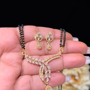 American Diamond Gold Plated Mangalsutra/ CZ Diamond Mangalsutra/ Mangalsutra/ Earrings/ Black beaded Mangalsutra/ Mangalsutra Replica