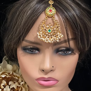 Large Tikka/ Polki Kundan Tikka/ Tikka/ Kundan Jewelry/ Wedding Jewelry/ Green Tikka/ Indian Jewelry/ Pakistani Jewelry/ Maang Tikka