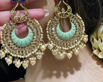 Peacock Earrings/Polki Kundan Earrings/Chandbali Earrings/Bollywood Earrings/Indian Earrings/Pakistani Earrings/Indian Jewelry