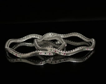 2.6/Silver Bangles/Pair/Ruby/Emerald/Diamond Bangles/Next to real Silver/Indian Bangles/Indian Jewelry/Everyday Wearable