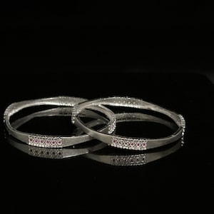 2.6/Silver Bangles/Pair/Ruby/Emerald/Diamond Bangles/Next to real Silver/Indian Bangles/Indian Jewelry/Everyday Wearable