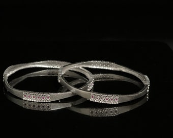 2.6/Silver Bangles/Pair/Ruby/Emerald/Diamond Bangles/Next to real Silver/Indian Bangles/Indian Jewelry/Everyday Wearable