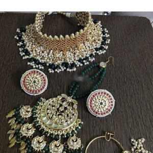 Kundan Bridal Necklace Set/Kundan Choker/Earrings/Passa/Tikka/Nath/Indian Bridal/Pakistani Bridal/Indian Jewelry/Punjabi Jewelry
