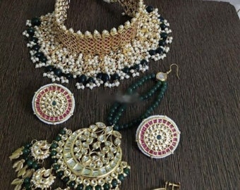 Kundan Bridal Necklace Set/Kundan Choker/Earrings/Passa/Tikka/Nath/Indian Bridal/Pakistani Bridal/Indian Jewelry/Punjabi Jewelry