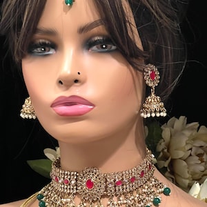 Antique Gold Polki Kundan Choker/Polki Choker Set/Tikka/Earrings/Indian Necklace/Pakistani Jewelry/Indian Jewelry/Indian Choker/Punjabi