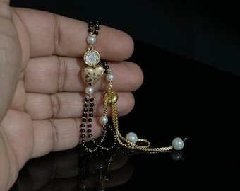Rose Gold Micro work heart Mangalsutra Bracelet/ Gold Plated with Chain/ CZ Diamond Bracelet/Indian Jewelry/Indian Bracelet/Bracelet