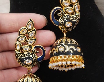 Jhumka/Indian Earrings/Bollywood Earrings/Indian Jewelry/Pakistani Jewelry/Meenakari Jhumka/Kundan Earrings