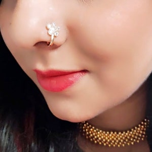 Silver/ Rose Gold Nose Ring/ Nath/ Boho Jewelry/ No Piercing/ 1 Nose Clip/ Nose Ring/ CZ Diamond Nose Ring/ Ear Cuff