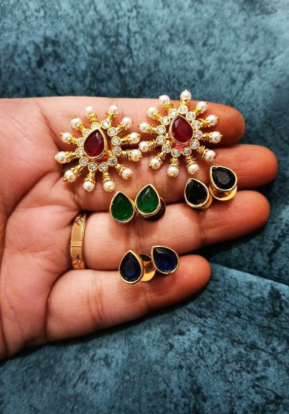 Buy Pakistani Indian Punjabi Gold Changeable American Diamond Cubic  Zirconia Studs Earrings Dilkash Fashion Jewelry Bollywood Chandbali Kundan  Online in India - Etsy