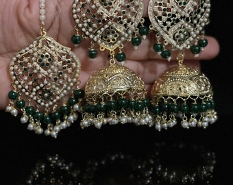 Hyderabadi Jhumka/Jadau Jhumka/Hyderabadi Jewelry/Gold Plated/Pakistani Jewelry/Jadau Earrings/Indian Earrings/Tikka/Light Weight