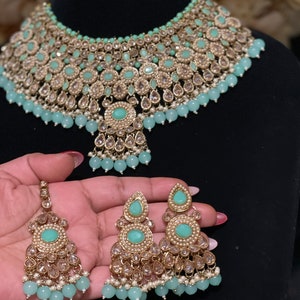 Antique Polki Choker Set/Polki Kundan Necklace/Polki Choker/Earrings/Tikka/Indian Jewelry/Pakistani Jewelry/Indian Bridal Jewelry