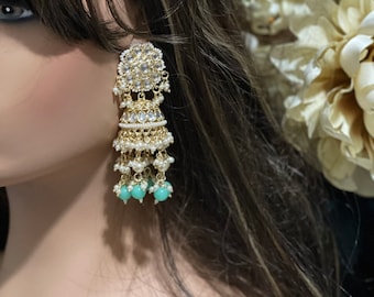 Indian Jhumka/ Indian Jhumki/ Pakistani Jewelry/ Chandelier Earrings/ Kundan Earrings/ Pearl Earrings