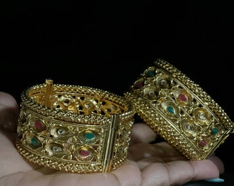 2.4 Gold Replica Bangles/ Pair/ Gold Bangles/ Openable Bangles/ Beautiful Designer/ Statement Jewelry/ Bangles/ Daly Wear Bangles